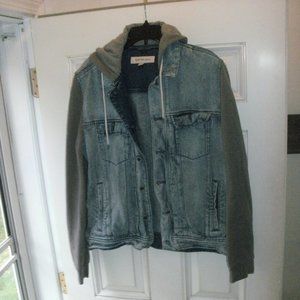 Calvin Klein Jeans Denim Blue Jean Jacket with Attached Gray Hoodie men size M